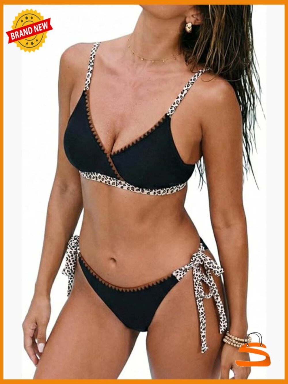 Sexy V Neck Bikini Set with Adjustable Straps Two Piece Swimsuit